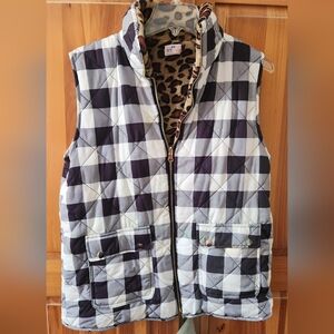 Plaid Quilted Vest with Leopard Lining